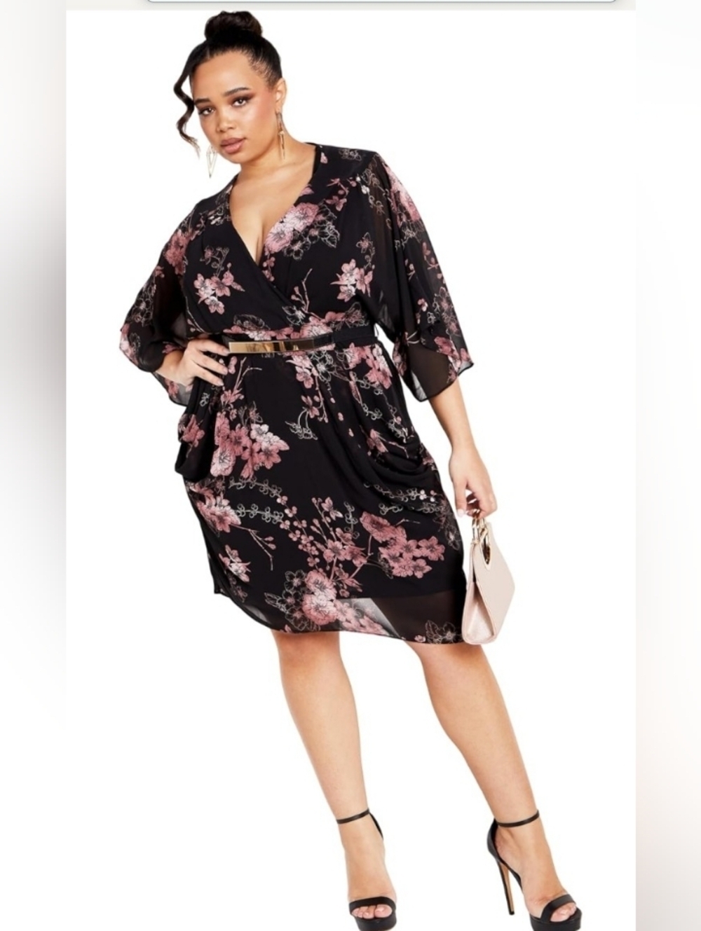 City Chic Black Dress with Dusty Pink Floral Print
